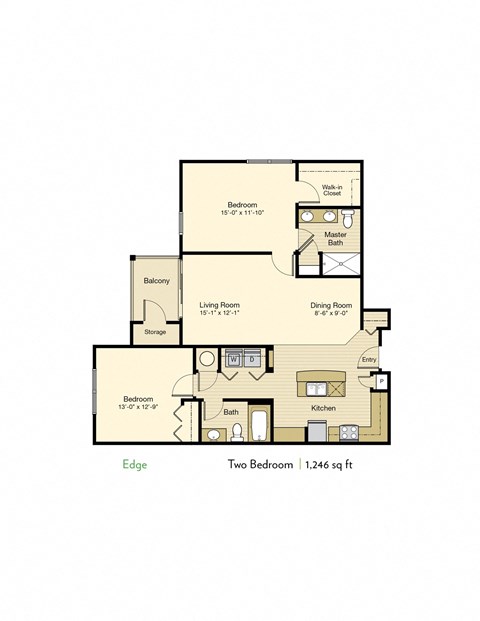 Floor plan for 2 beds, 2 baths, 1246 sqft