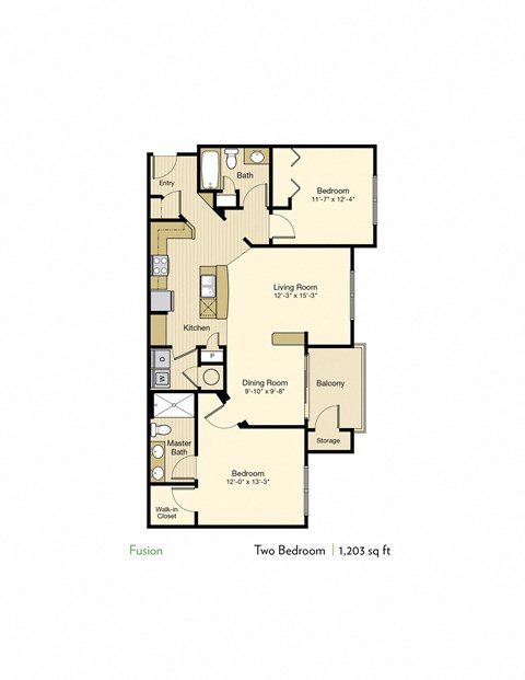 Floor plan for 2 beds, 2 baths, 1203 sqft