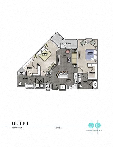 Floor plan for 2 beds, 2 baths, 1198 sqft