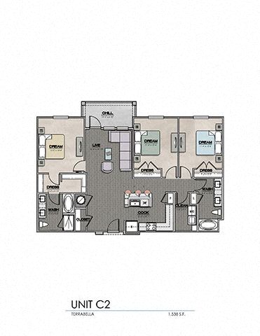 Floor plan for 3 beds, 2 baths, 1446 sqft