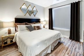Bozeman apartment for rent - Bedroom with lamps at Icon Apartment Homes at Ferguson Farm, Montana