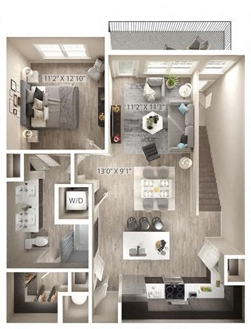 Floor plan for 1 bed, 1 bath, 903 sqft