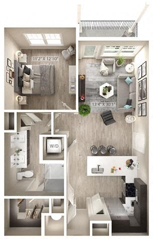 Floor plan for 1 bed, 1 bath, 762 sqft