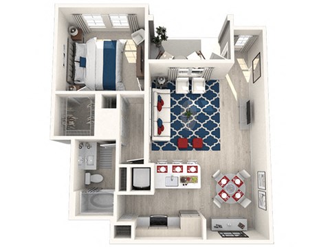 Floor plan for 1 bed, 1 bath, 794 sqft