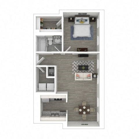 Floor plan for 1 bed, 1 bath, 625 sqft