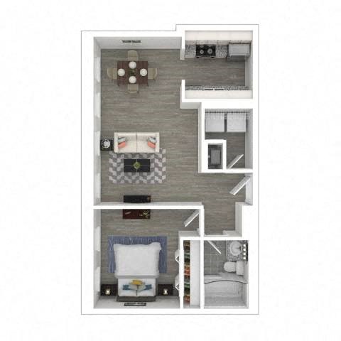 Floor plan for 1 bed, 1 bath, 625 sqft