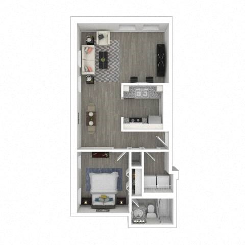 Floor plan for 1 bed, 1 bath, 643 sqft