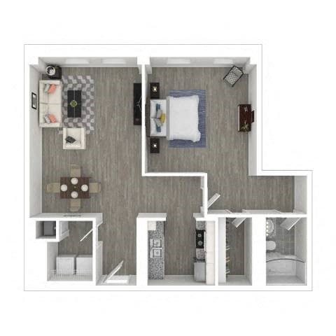 Floor plan for 1 bed, 1 bath, 600 sqft