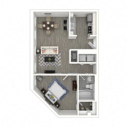 Floor plan for 1 bed, 1 bath, 644 sqft