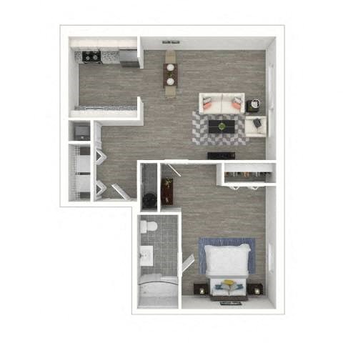 Floor plan for 1 bed, 1 bath, 625 sqft