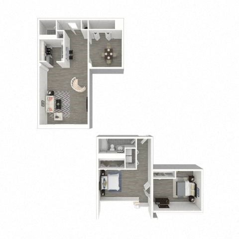 Floor plan for 2 beds, 1.5 baths, 1151 sqft