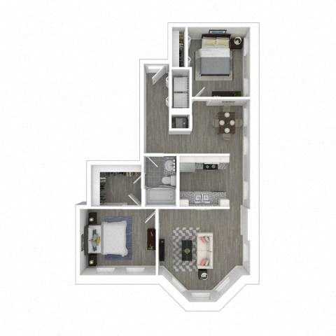 Floor plan for 2 beds, 1 bath, 850 sqft