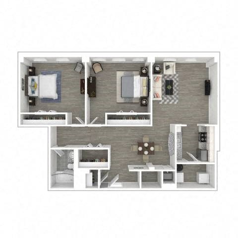 Floor plan for 2 beds, 1 bath