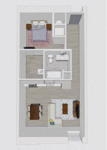 Floor plan for 1 bed, 1 bath, 630 sqft