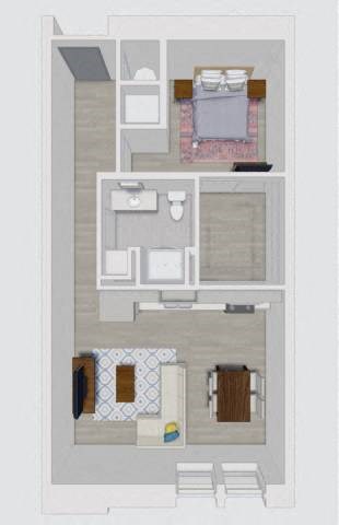 Floor plan for 1 bed, 1 bath, 638 sqft