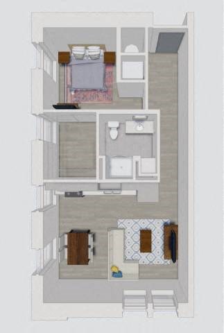 Floor plan for 1 bed, 1 bath, 622 sqft