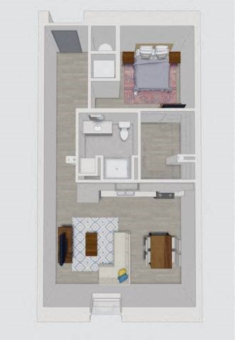 Floor plan for 1 bed, 1 bath, 659 sqft