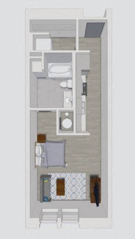 Floor plan for studio, 1 bath, 472 sqft