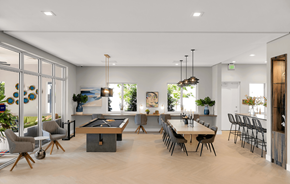 Hialeah apartment for rent - a living room with a table and chairs and a pool table