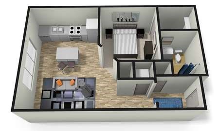 Floor plan for studio, 1 bath, 594 sqft