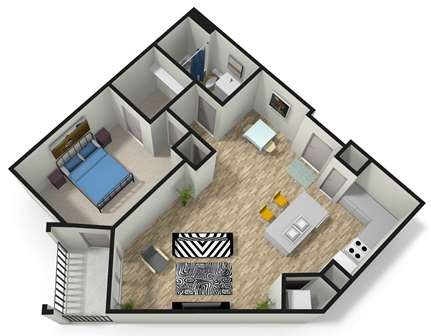 Floor plan for 1 bed, 1 bath, 839 sqft