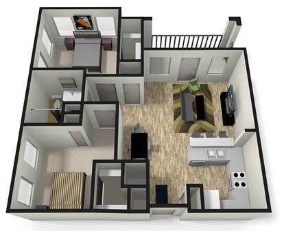 Floor plan for 2 beds, 1 bath, 1015 sqft