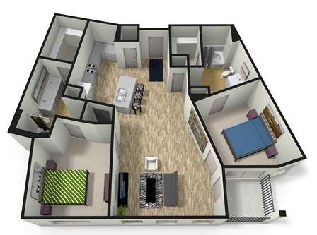 Floor plan for 2 beds, 2 baths, 1196 sqft