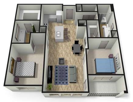 Floor plan for 2 beds, 2 baths, 1220 sqft