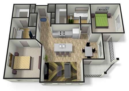 Floor plan for 2 beds, 2 baths, 1303 sqft
