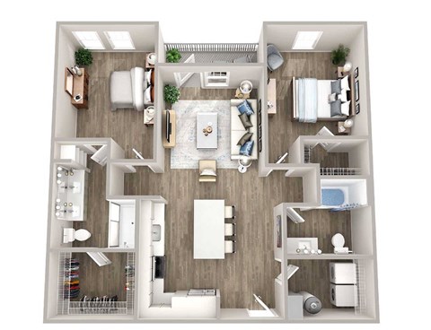 Floor plan for 2 beds, 2 baths, 1164 sqft