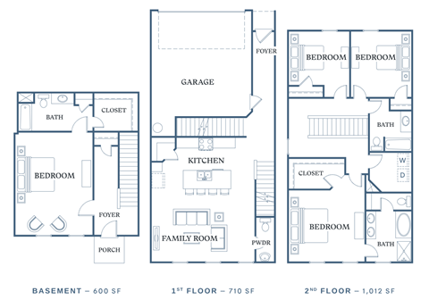 Floor plan for 4 beds, 3.5 baths, 2312 sqft