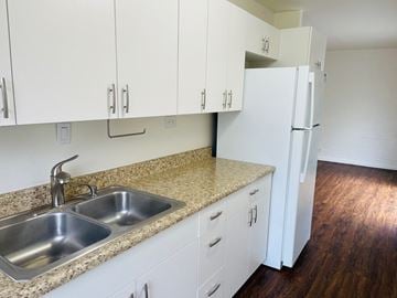 Honolulu apartment for rent - A kitchen with a sink and cabinets.
