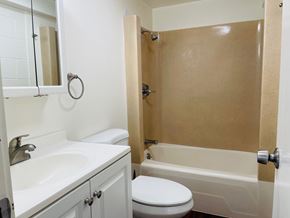 Honolulu apartment for rent - A white toilet sits next to a sink in a bathroom.