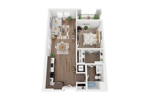 Floor plan for 1 bed, 1 bath, 854 sqft