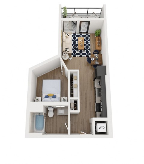 Floor plan for 1 bed, 1 bath, 558 sqft