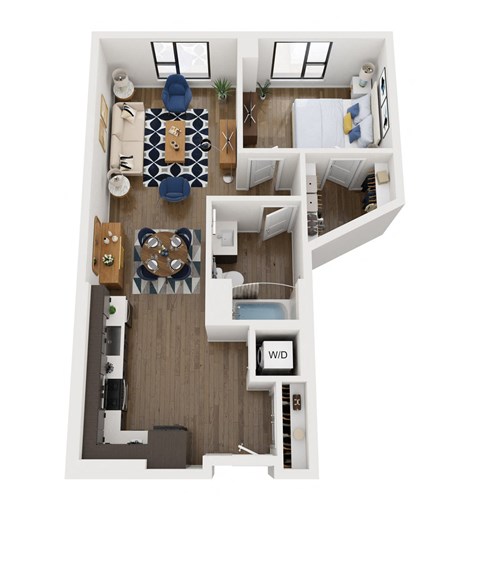 Floor plan for 1 bed, 1 bath, 761 sqft