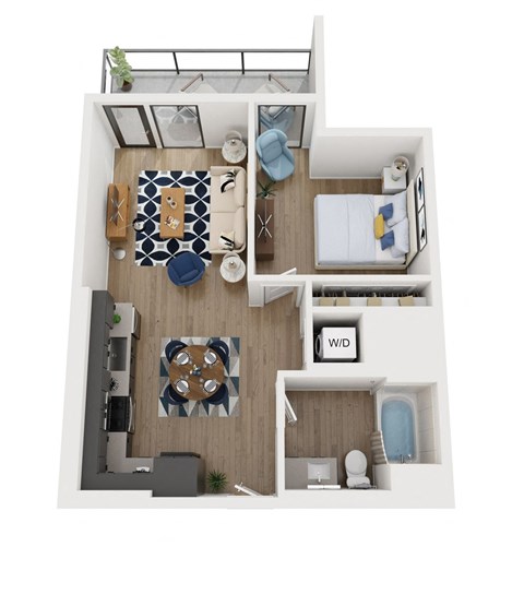 Floor plan for 1 bed, 1 bath, 650 sqft