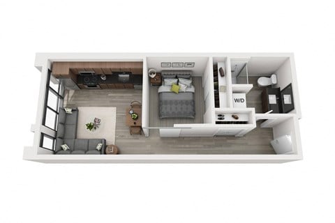 Floor plan for 1 bed, 1 bath, 556 sqft