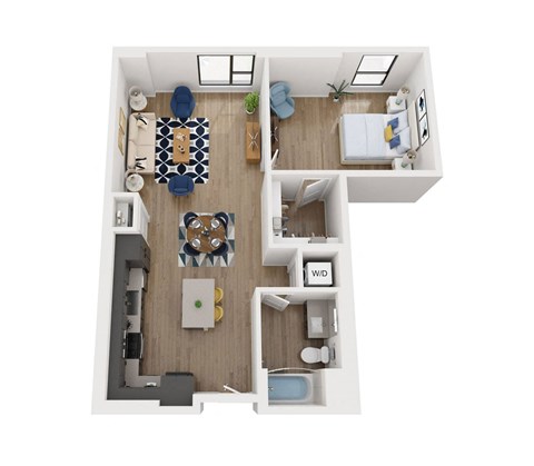 Floor plan for 1 bed, 1 bath, 950 sqft