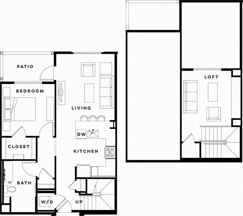 Floor plan for 1 bed, 1 bath, 940 sqft