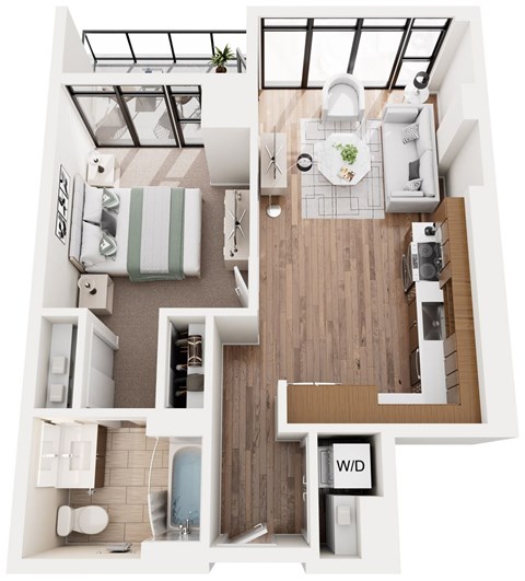 Floor plan for 1 bed, 1 bath, 679 sqft
