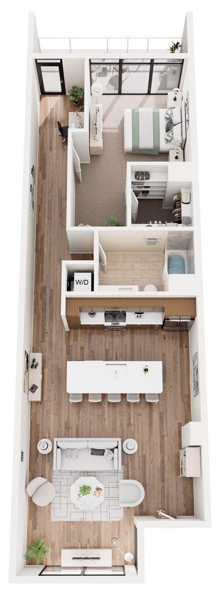 Floor plan for 1 bed, 1 bath, 1059 sqft