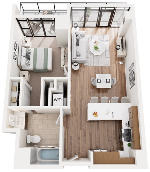 Floor plan for 1 bed, 1 bath, 726 sqft