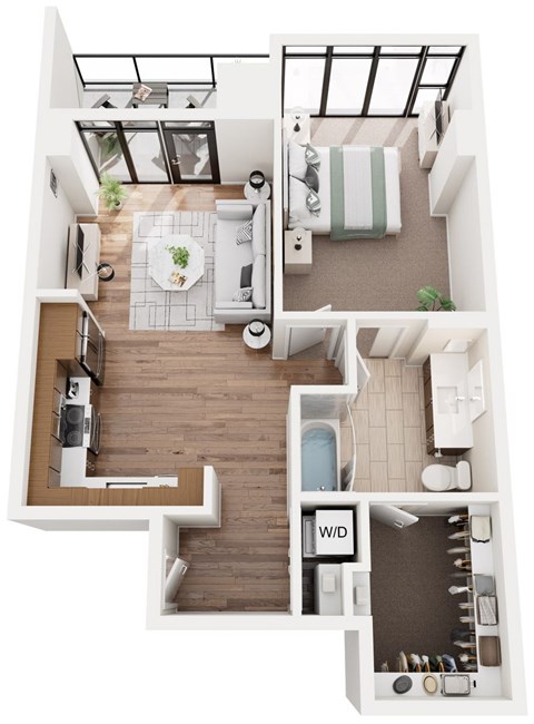 Floor plan for 1 bed, 1 bath, 739 sqft