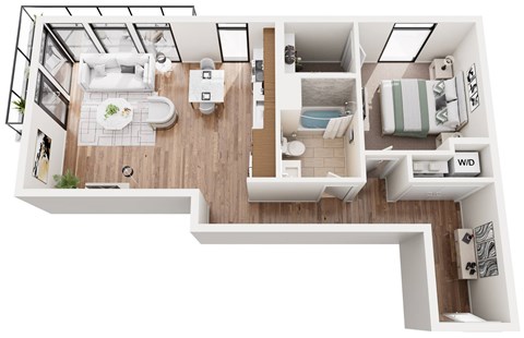 Floor plan for 1 bed, 1 bath, 807 sqft
