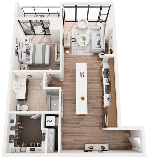 Floor plan for 1 bed, 1 bath, 878 sqft