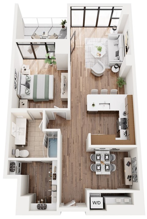 Floor plan for 1 bed, 1 bath, 921 sqft