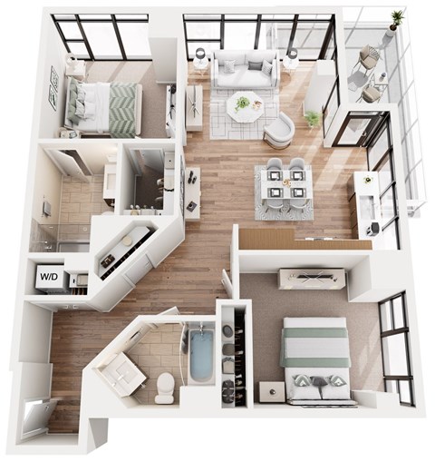 Floor plan for 2 beds, 2 baths, 1103 sqft