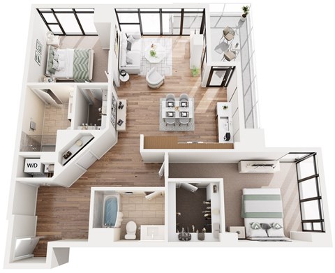 Floor plan for 2 beds, 2 baths, 1201 sqft