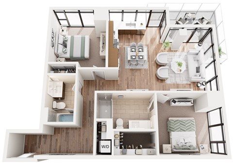 Floor plan for 2 beds, 2 baths, 1104 sqft